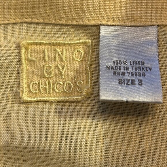 Lino By Chicos Butter Yellow Button-Up Shirt Size 3 Front Pockets 100% Linen - Picture 5 of 10